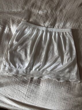 Adorable Vintage Silky Slip Skirt with Lace Trim